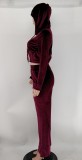 SC Velvet Hooded Zipper Coat And Pants 2 Piece Sets XMY-9341