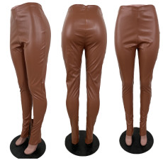 SC Solid PU Leather Long Tight Pants BLI-2165