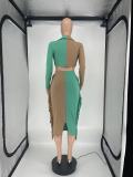 SC Contrast Color Long Sleeve Tassel Midi Skirt 2 Piece Sets SLF-7030