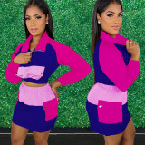 SC Sports Patchwork Long Sleeve Mini Skirt 2 Piece Sets MA-Y463