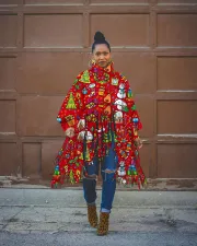 SC Christmas Print Tassel Long Sleeve Top OM-1298