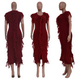 SC Solid Knitted Tassel Sleeveless Midi Dress TR-1190