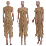 SC Solid Knitted Tassel Sleeveless Midi Dress TR-1190