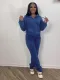 SC Solid Sports Fleece Hooded Zipper Two Piece Pants Set MK-3071