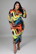 SC Plus Size Printed Full Sleeve Long Dress APLF-1016