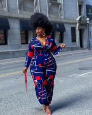 Plus Size Printed Long Sleeve Jumpsuit (With Belt) HYF-5050