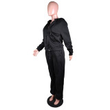 SC Solid Sports Fleece Hooded Zipper Two Piece Pants Set MK-3071