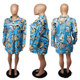 SC Casual Printed Long Sleeve Loose Mini Dress APLF-3010
