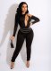 SC Sexy V Neck Hollow Out Ruched Jumpsuit (Without Chain)LSL-6485