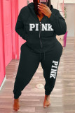 SC Plus Size Pink Letter Hooded Zipper Two Piece Sets WAF-77408P118