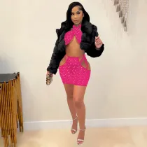 SC Sexy Halter Crop Top+Mini Skirt+Underpants 3 Piece Sets TE-4373