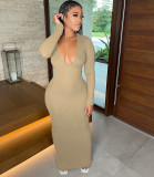 SC Solid Ribbed Long Sleeve Bodycon Maxi Dress MN-9322