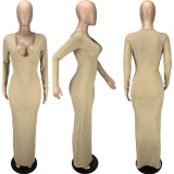 SC Solid Ribbed Long Sleeve Bodycon Maxi Dress MN-9322