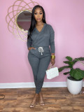 SC Casual Solid V Neck Long Sleeve Jumpsuit SFY-2154
