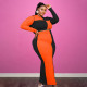 SC Plus Size Contrast Color Long Sleeve Maxi Skirt 2 Piece Sets OSIF-21418