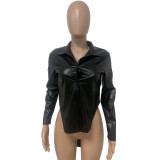 SC PU Leather Backless Tie-Knot Long Sleeve Top LSD-81096