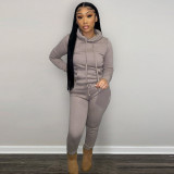 SC Solid Plush Hoodie Top And Pants 2 Piece Suits CH-8197