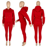 SC Solid Plush Hoodie Top And Pants 2 Piece Suits CH-8197