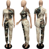 SC Camo Patchwork T Shirt And Pants 2 Piece Sets YSYF-7558