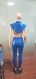SC PU Leather Notched Collar Top Skinny Pants 2 Piece Sets IV-8274