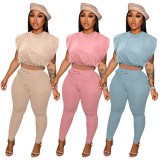 SC Casual Solid Sleeveless Two Piece Pants Set YSYF-7559