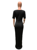 SC Black Sexy Hollow Out Split Slim Maxi Dress QZX-6241
