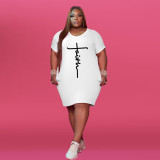 SC Plus Size Letter Print Short Sleeve T Shirt Dress WAF-71491