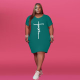 SC Plus Size Letter Print Short Sleeve T Shirt Dress WAF-71491