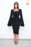 SC Elegant Cloak Sleeve Knotted Midi Dress LS-0367