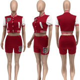 SC Casual Patchwork Baseball Short Sleeve 2 Piece Suits WSYF-5922