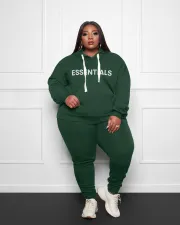 SC Plus Size Letter Print Hoodies Two Piece Pants Set WAF-33055