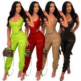 SC PU Leather Sleeveless Two Piece Pants Set SFY-2156