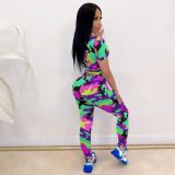 SC Camo Print T Shirt And Pants Two Piece Sets NYMF-CL109
