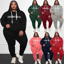 SC Plus Size Letter Print Hoodies Two Piece Pants Set WAF-33055
