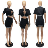 SC Casual Short Sleeve Baseball Top Mini Skirt 2 Piece Sets WSM-5297