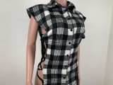 SC Plaid Sleeveless Buttons Lace Up Shirt Top MX-9130