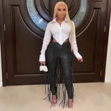 SC PU Leather Bandage Skinny Pants CHY-1351