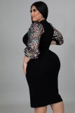 SC Plus Size Sequin Sleeve Patchwork Midi Dress OSM2-5297