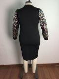 SC Plus Size Sequin Sleeve Patchwork Midi Dress OSM2-5297
