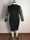 SC Plus Size Sequin Sleeve Patchwork Midi Dress OSM2-5297
