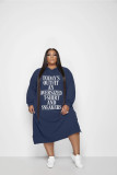 SC Plus Size Letter Print Split Casual Long Hoodie Dress BMF-090