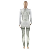SC Sexy Printed Long Sleeve Zipper Tight Jumpsuit HHF-99107