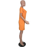 SC Solid V Neck Short Sleeve Casual Dress WAF-F008