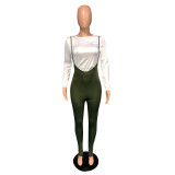 SC Plus Size Long Sleeve Top+Suspenders Pants 2 Piece Sets WAF-77414