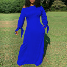 SC Solid Long Sleeve Pockets Maxi Dress TE-4369