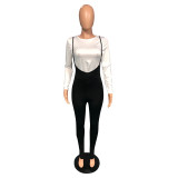 SC Plus Size Long Sleeve Top+Suspenders Pants 2 Piece Sets WAF-77414
