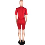 SC Solid Short Sleeve T Shirt And Shorts 2 Piece Sets WAF-77415