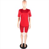 SC Solid Short Sleeve T Shirt And Shorts 2 Piece Sets WAF-77415