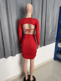 SC Solid Sexy Backless Long Sleeve Ruched Mini Dress YSYF-7540