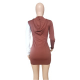 SC Contrast Color Hooded Zipper Mini Dress YUMY-6629